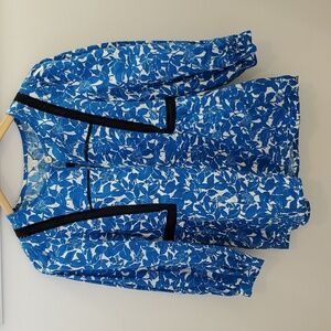 Jigsaw Linen Shadow Leaf Print 3/4 Sleeve Top Size US 2